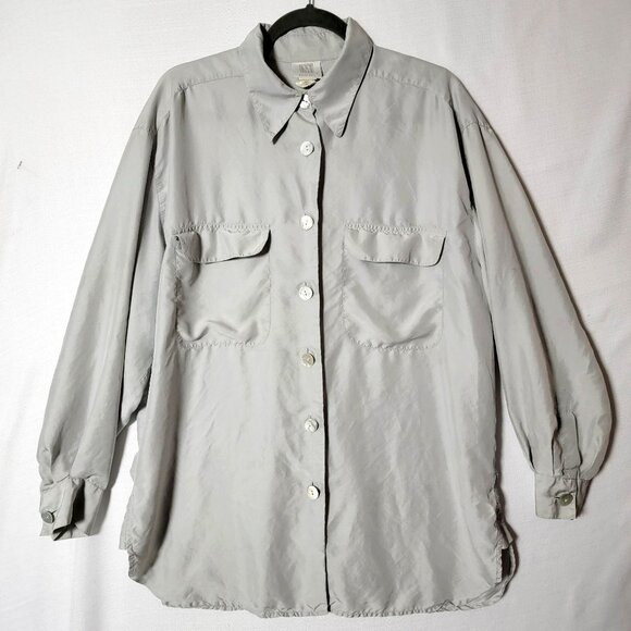 Madeleine Womens Button Down Shirt 100% Silk Size 18 Silver/Gray Vintage - Picture 1 of 10
